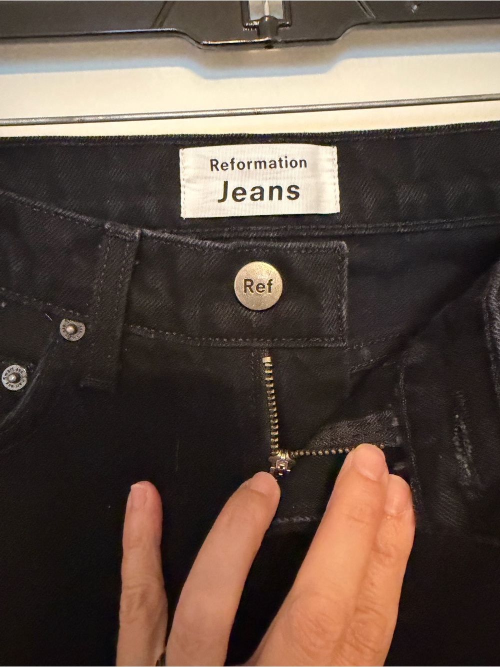 Reformation Black Skinny Jeans with Branded Button